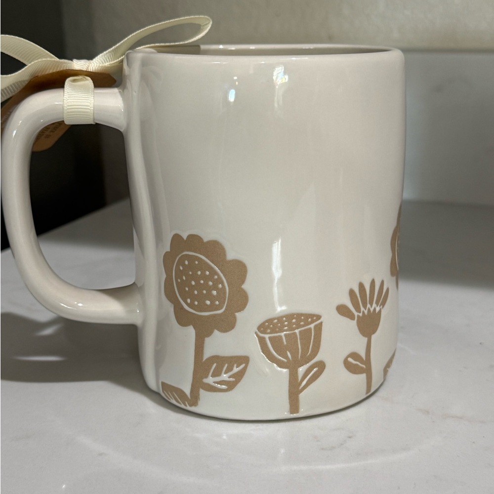 Rae Dunn White Mug with Tan Floral Design - MORNING GORGEOUS New - Picture 2 of 6